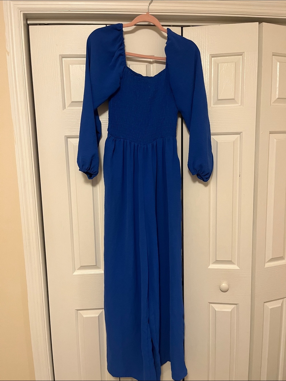 Royal Blue Long Puff-Sleeve romper